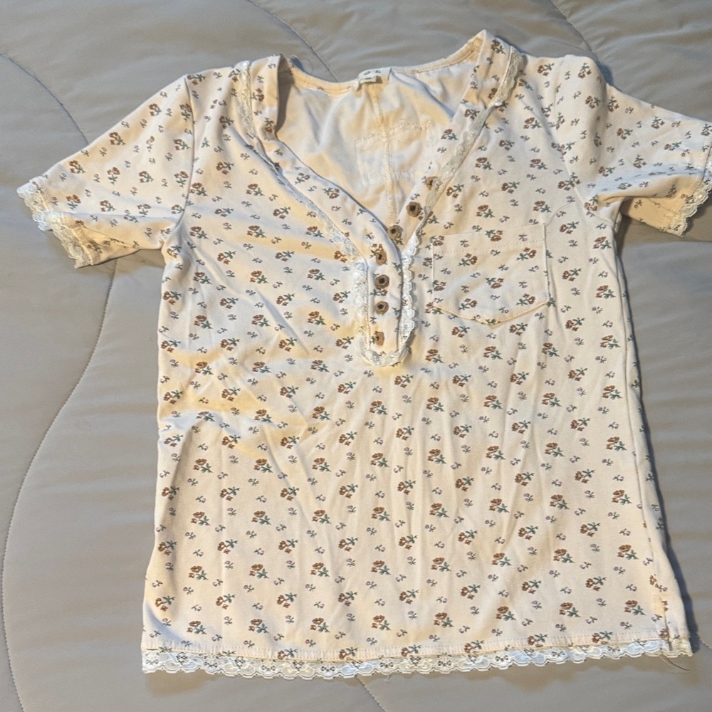 Floral Shirt with Lace Trim
